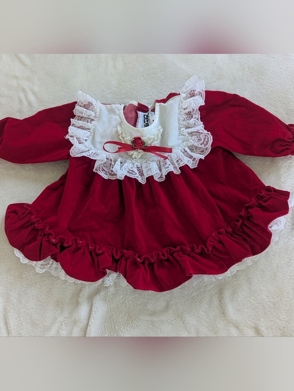 Vintage Jolene Lace and Velvet Red Baby Dress Size 12 Months